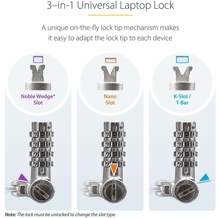 StarTech.com 25-Pack Universal Laptop Lock 6.6ft, Serialized Combo Security Cable For Notebook, Compatible w/Noble Wedge®/Nano/K-Slot StarTech.com 25-Pack Universal Laptop Lock 6.6ft, Serialized Combo Security Cable For Notebook, Compatible w/Noble Wedge®/Nano/K-Slot